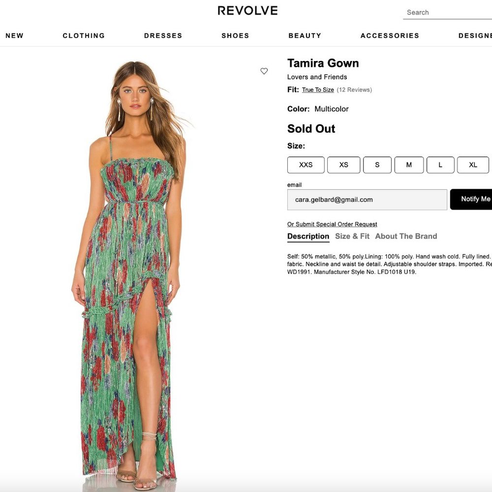 Lovers + Friends Tamira Slit Maxi Gown, size L